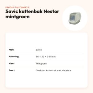 Savic kattenbak Nestor mintgroen 56 x 39 x 38,5 cm – klapdeur en geurfilter – productinformatie