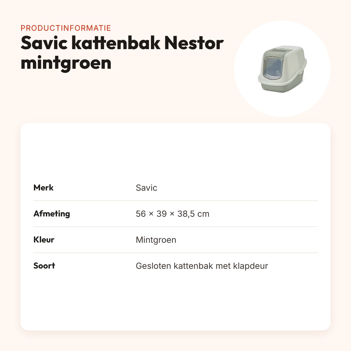Savic kattenbak Nestor mintgroen 56 x 39 x 38,5 cm – klapdeur en geurfilter – productinformatie