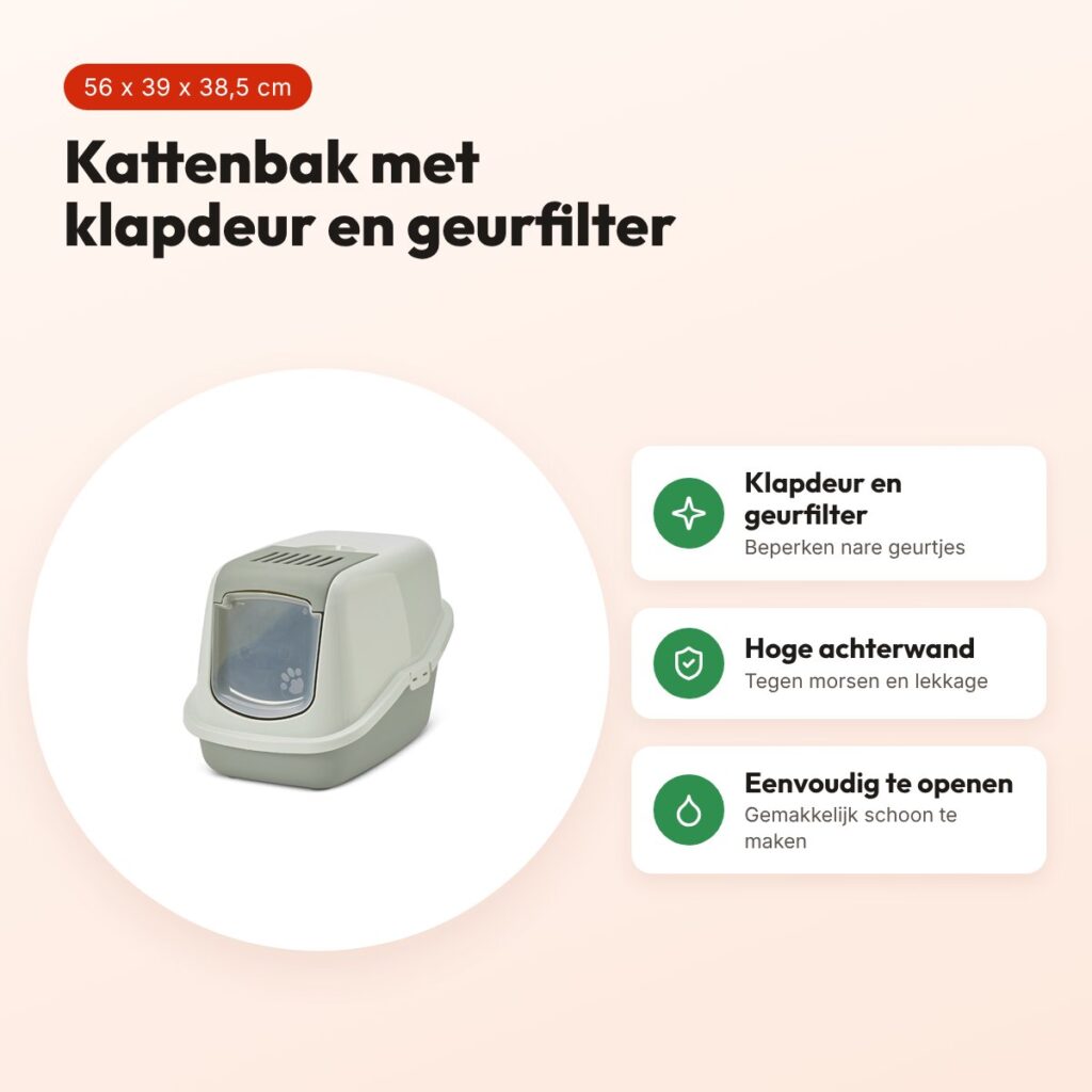 Savic kattenbak Nestor mintgroen 56 x 39 x 38,5 cm – klapdeur en geurfilter – voordelen
