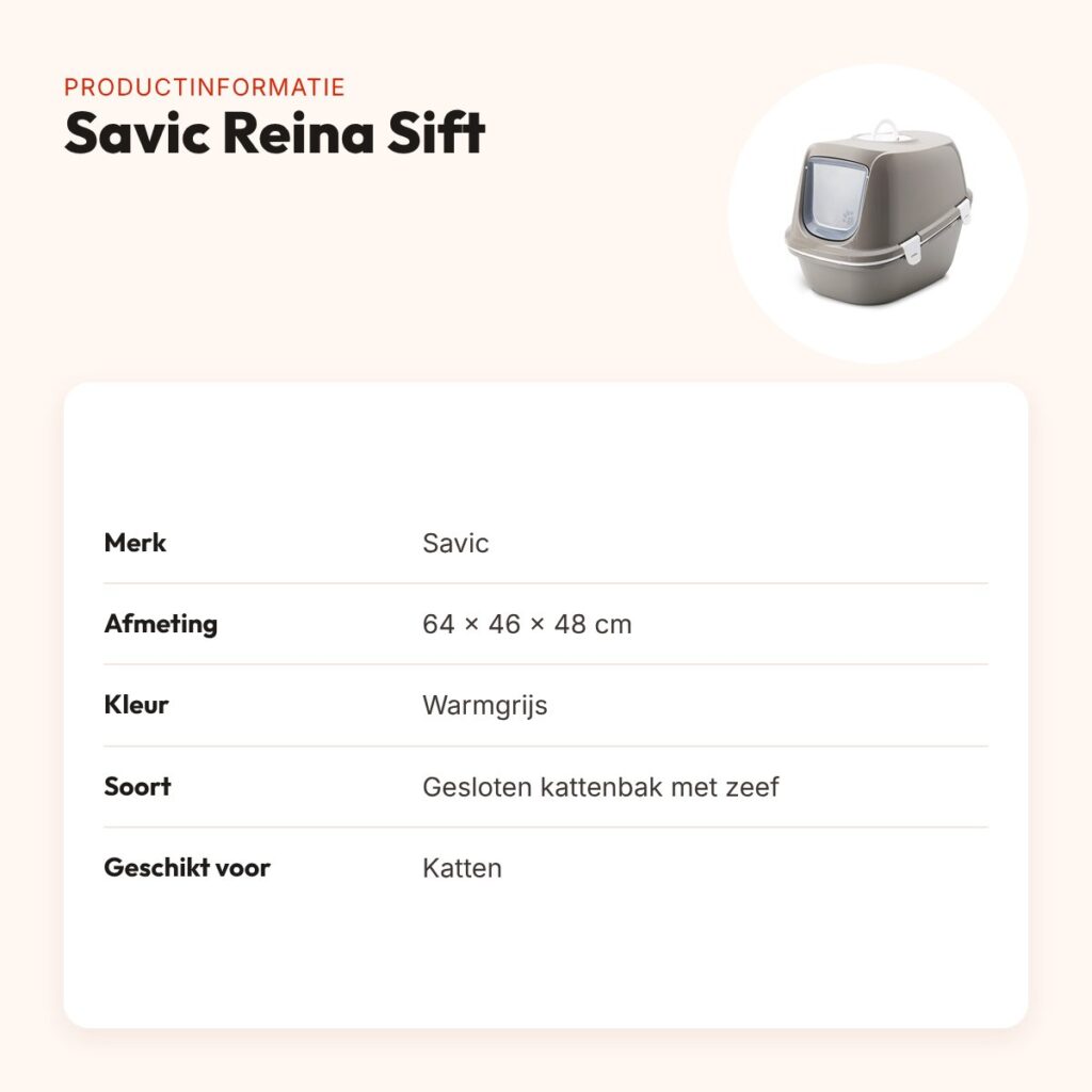 Savic kattenbak Reina Sift warmgrijs 64 x 46 x 48 cm – gesloten, met zeef – productinformatie