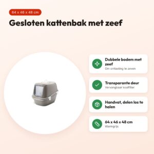 Savic kattenbak Reina Sift warmgrijs 64 x 46 x 48 cm – gesloten, met zeef – voordelen
