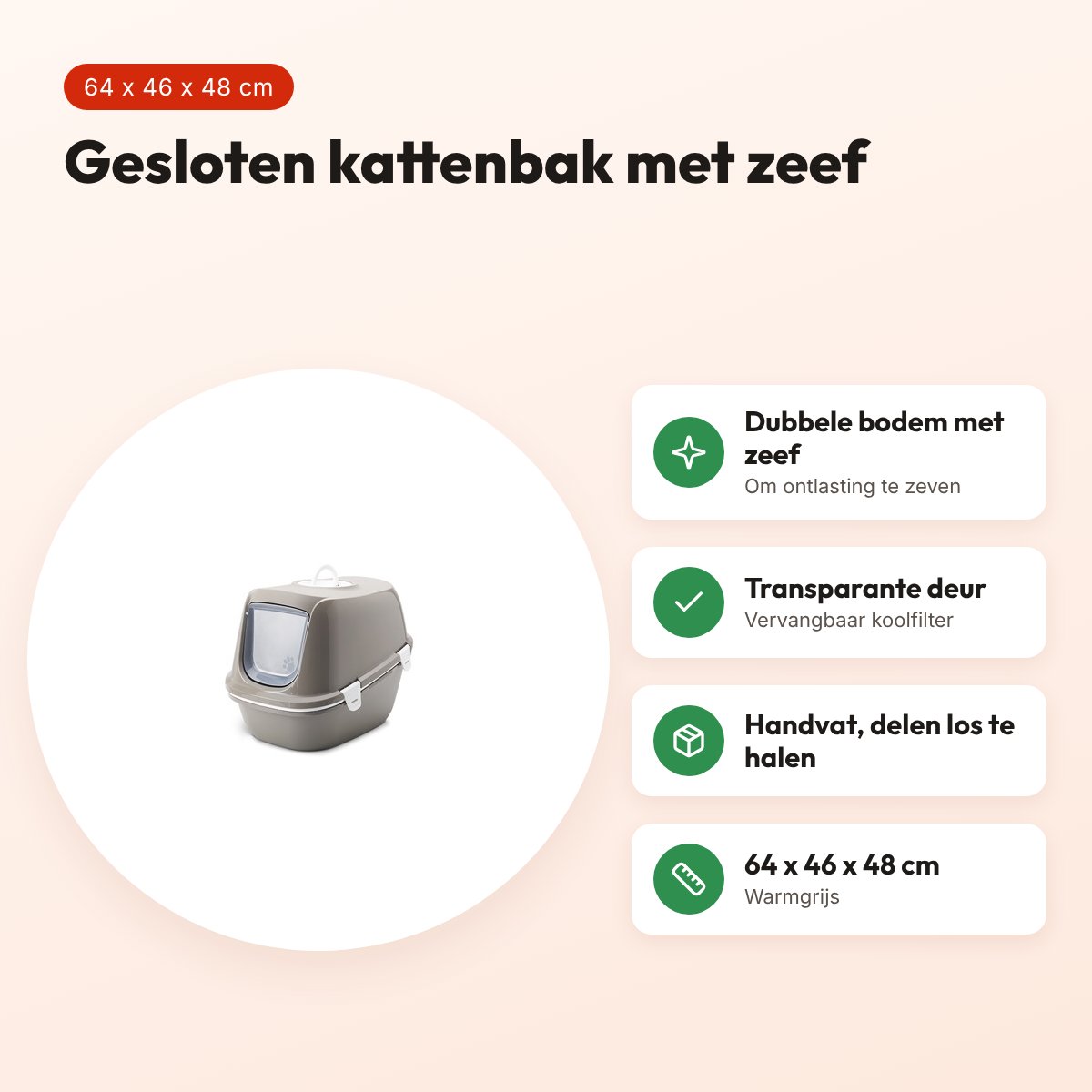 Savic kattenbak Reina Sift warmgrijs 64 x 46 x 48 cm – gesloten, met zeef – voordelen