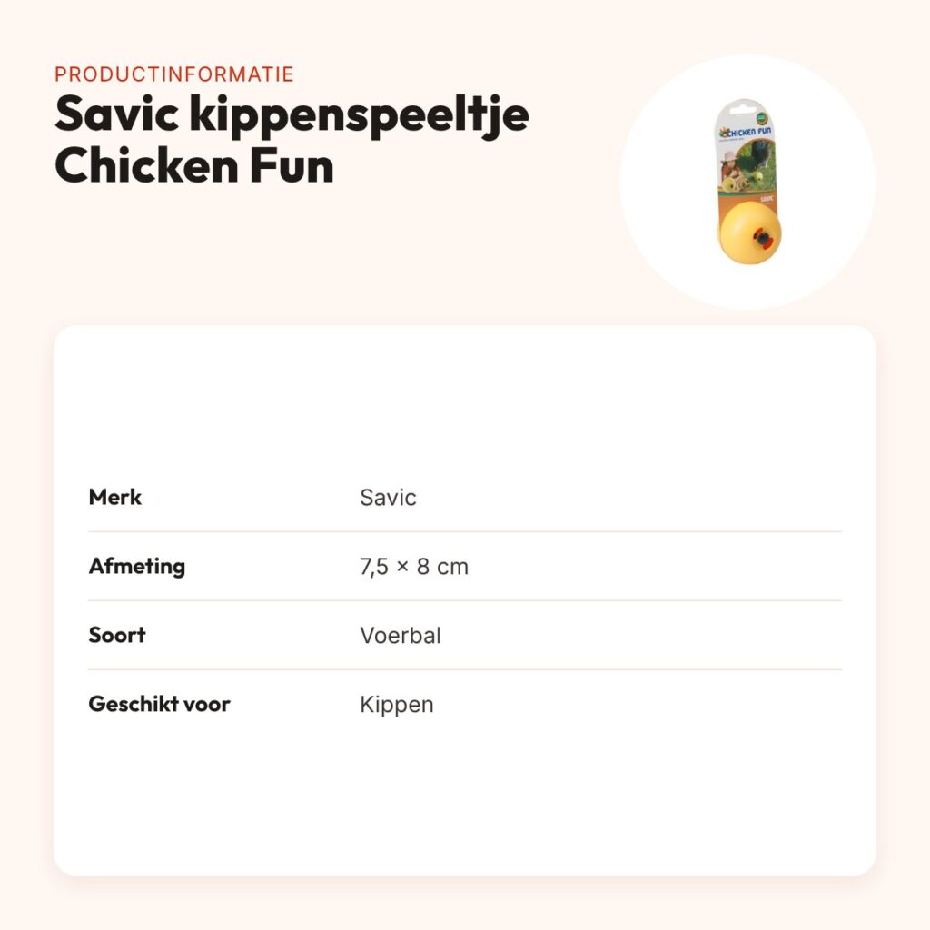 Savic kippenspeeltje Chicken Fun 7,5 x 8 cm – voerbal – productinformatie