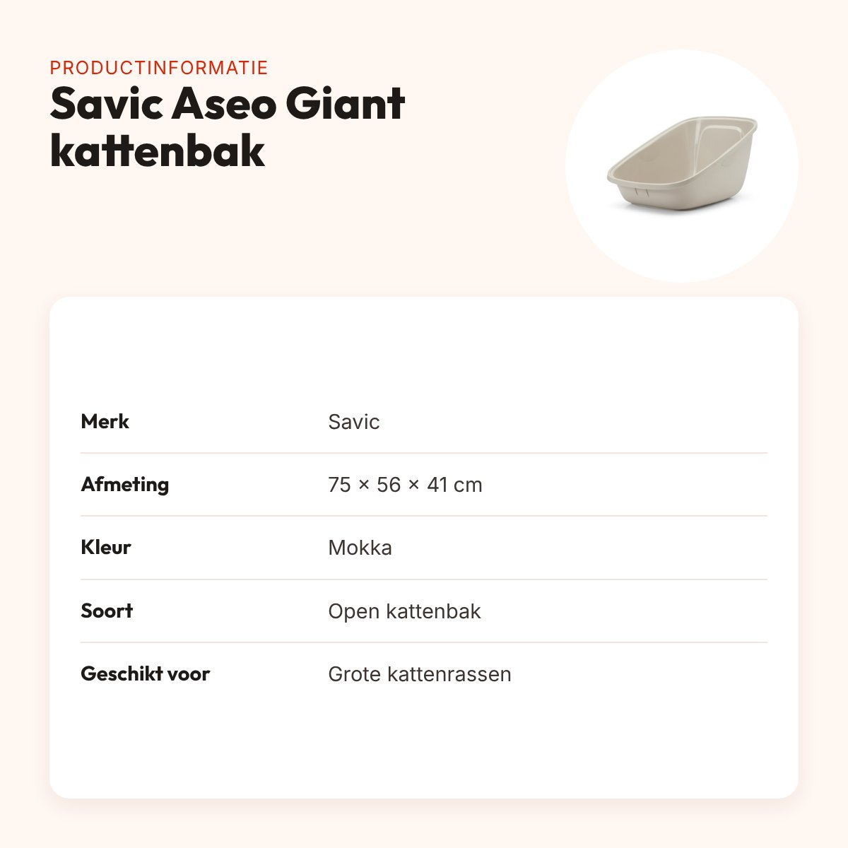 Savic open kattenbak Aseo Giant mokka 75 x 56 x 41 cm – grote katten – productinformatie