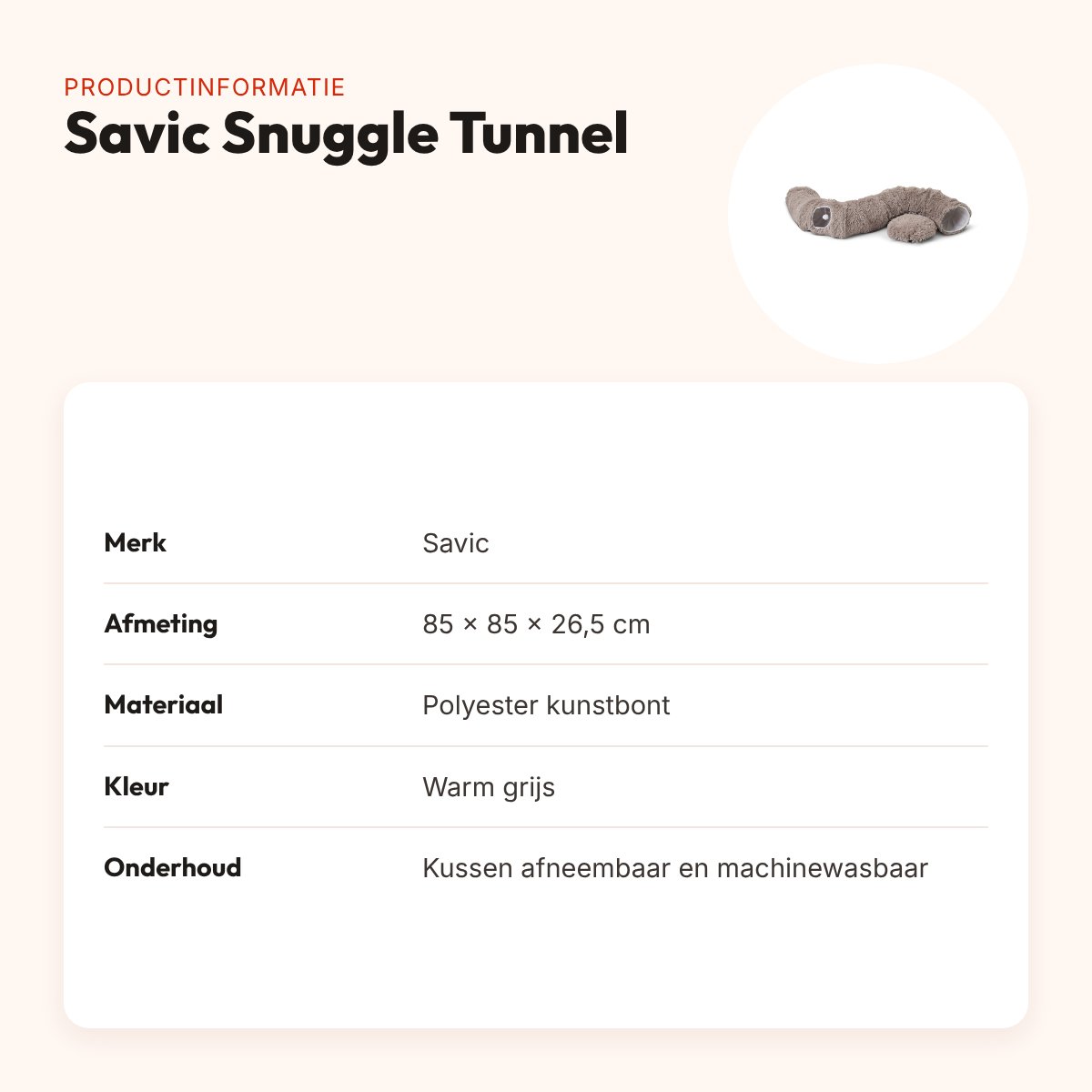 Savic Snuggle Tunnel kattenmand warm grijs 85 x 85 x 26,5 cm – 3-in-1 – productinformatie