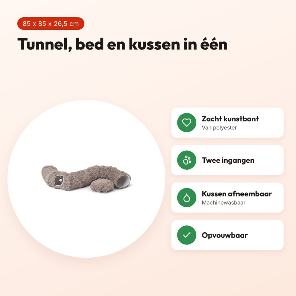 Savic Snuggle Tunnel kattenmand warm grijs 85 x 85 x 26,5 cm – 3-in-1 – voordelen