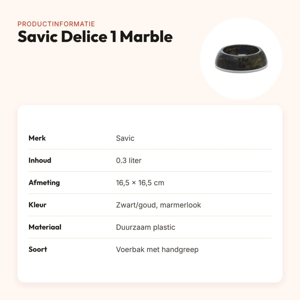 Savic voerbak Delice 1 Marble 0,3 liter – zwart/goud, antislip – productinformatie