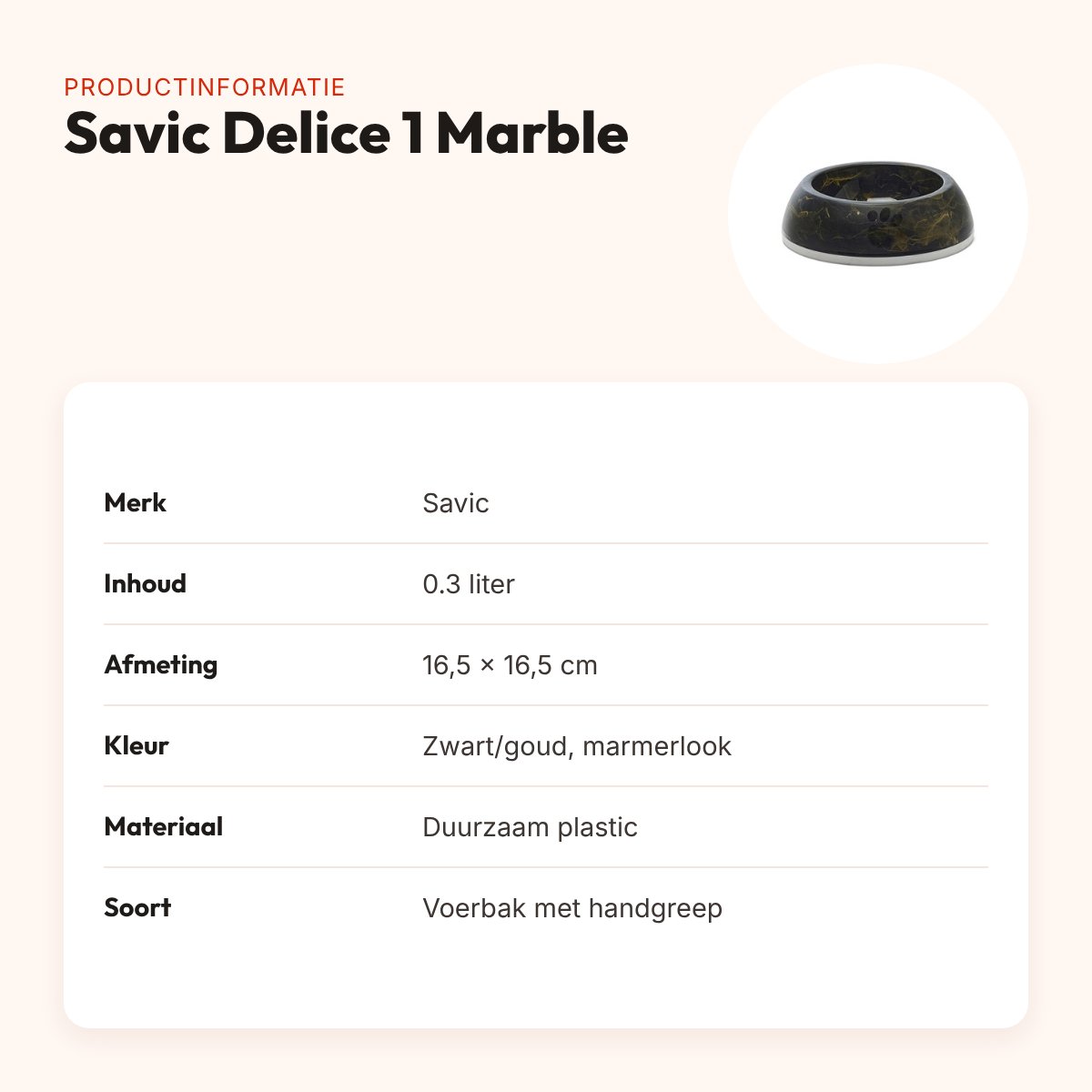 Savic voerbak Delice 1 Marble 0,3 liter – zwart/goud, antislip – productinformatie