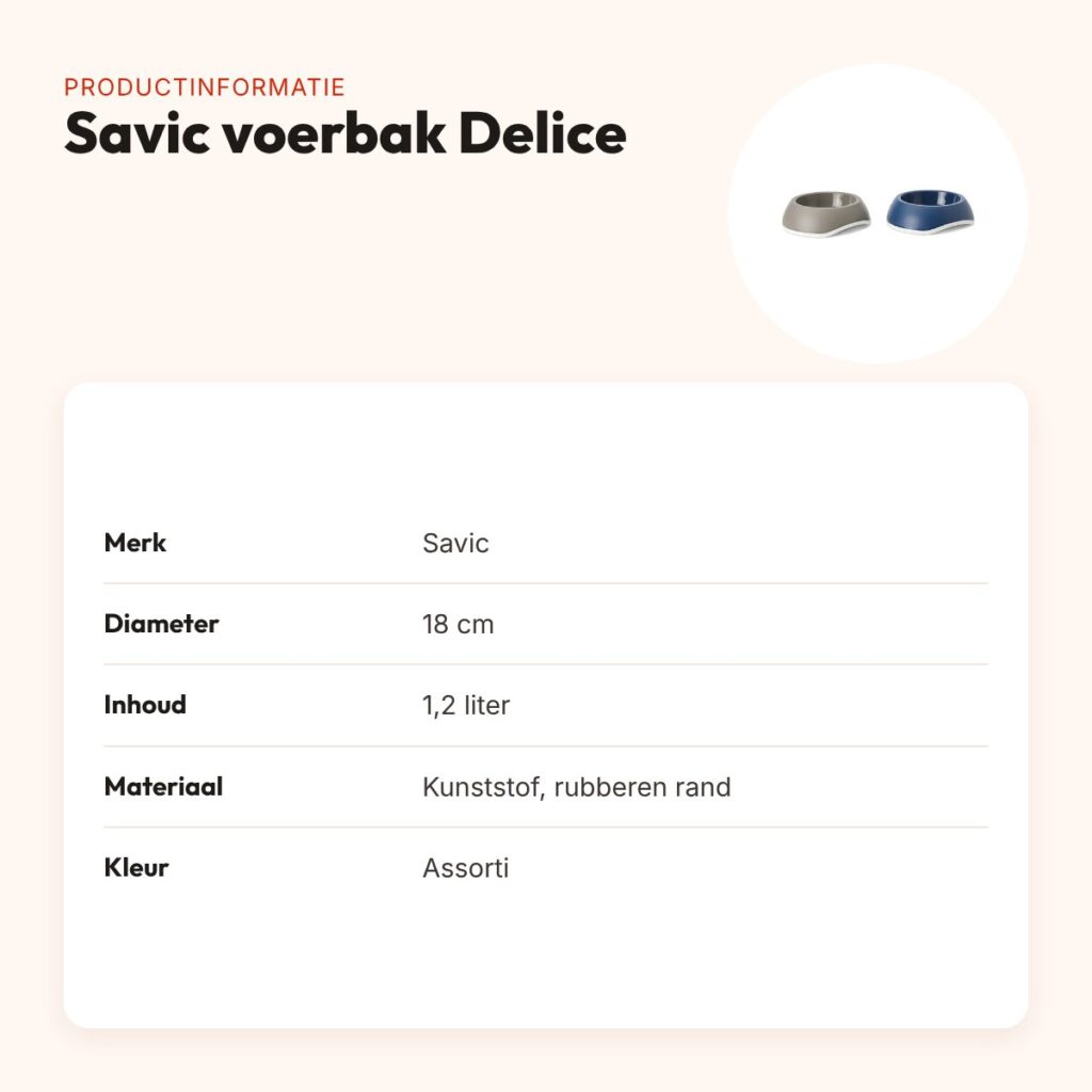 Savic voerbak Delice 18 cm 1,2 liter – assorti kleuren, antislip – productinformatie