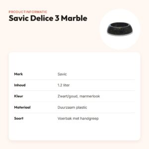 Savic voerbak Delice 3 Marble 1,2 liter – zwart/goud, antislip – productinformatie