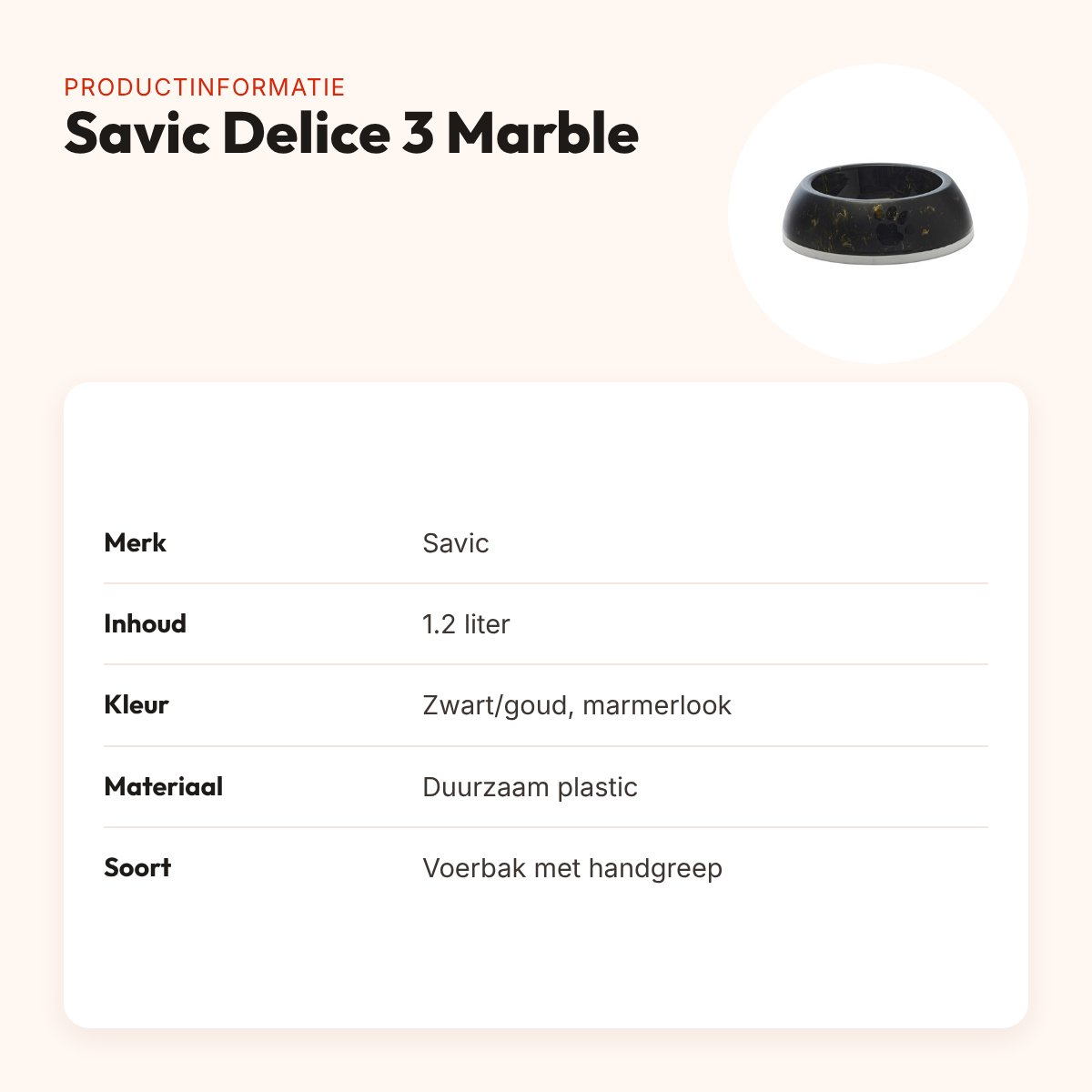 Savic voerbak Delice 3 Marble 1,2 liter – zwart/goud, antislip – productinformatie
