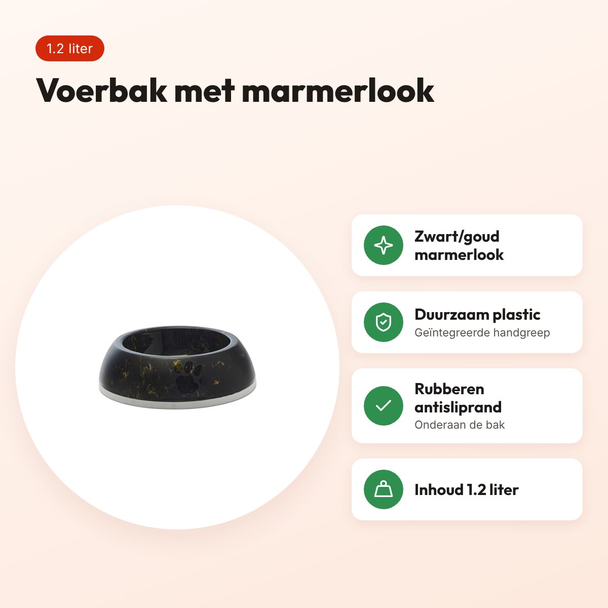 Savic voerbak Delice 3 Marble 1,2 liter – zwart/goud, antislip – voordelen