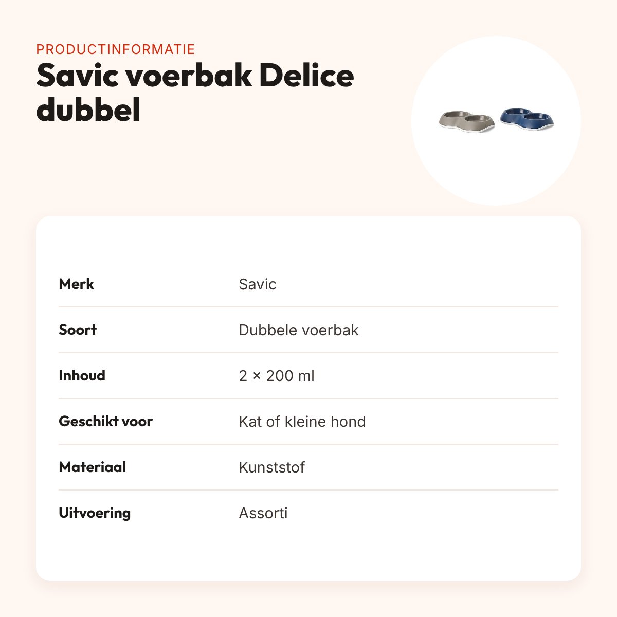 Savic voerbak Delice dubbel assorti 2 x 200 ml – kat of kleine hond – productinformatie