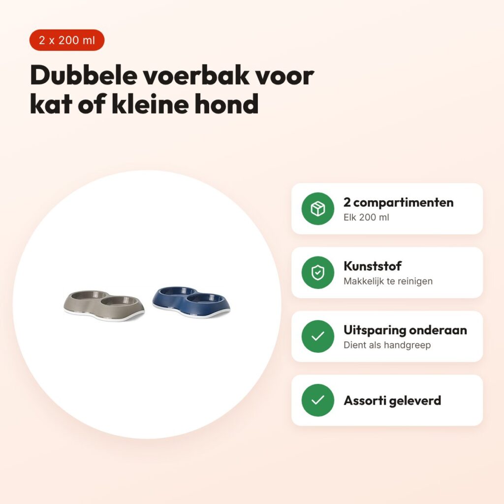Savic voerbak Delice dubbel assorti 2 x 200 ml – kat of kleine hond – voordelen