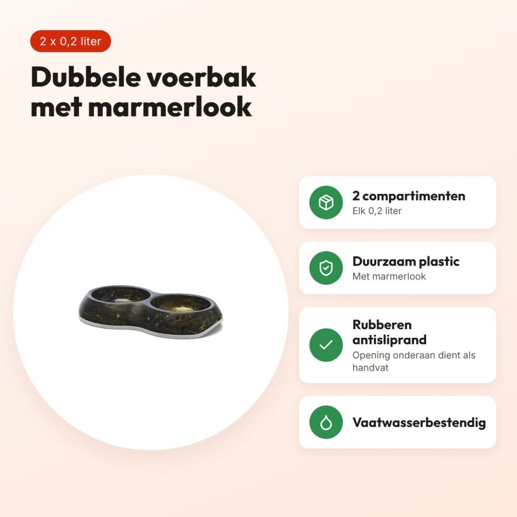 Savic voerbak Delice dubbel Marble zwart/goud 2 x 0,2 liter – voordelen