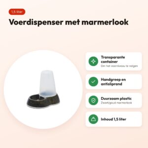 Savic voerdispenser Loop Marble 1,5 liter – zwart/goud – voordelen
