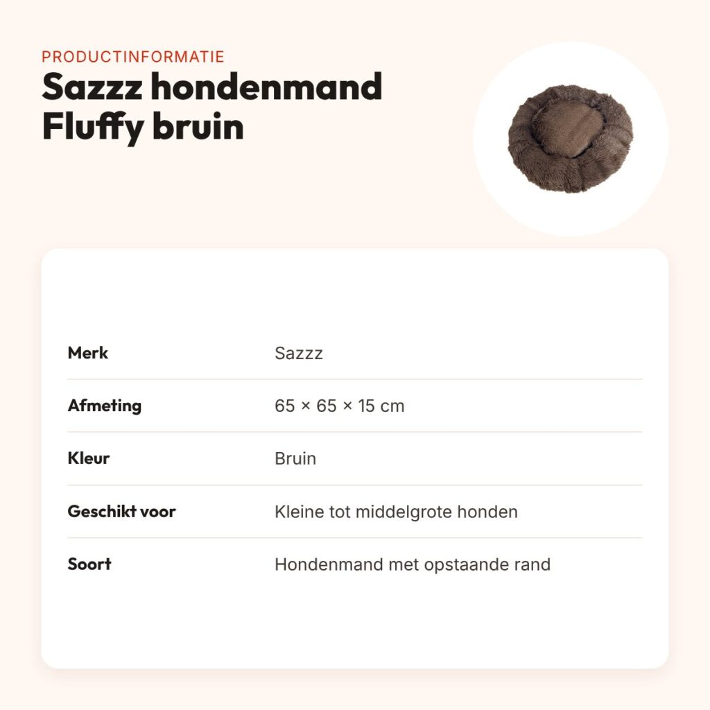 Sazzz hondenmand Fluffy bruin 65 x 65 x 15 cm – productinformatie