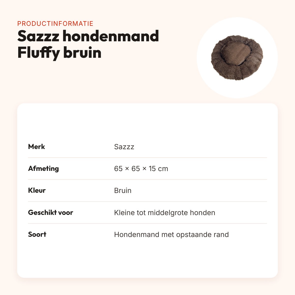 Sazzz hondenmand Fluffy bruin 65 x 65 x 15 cm – productinformatie