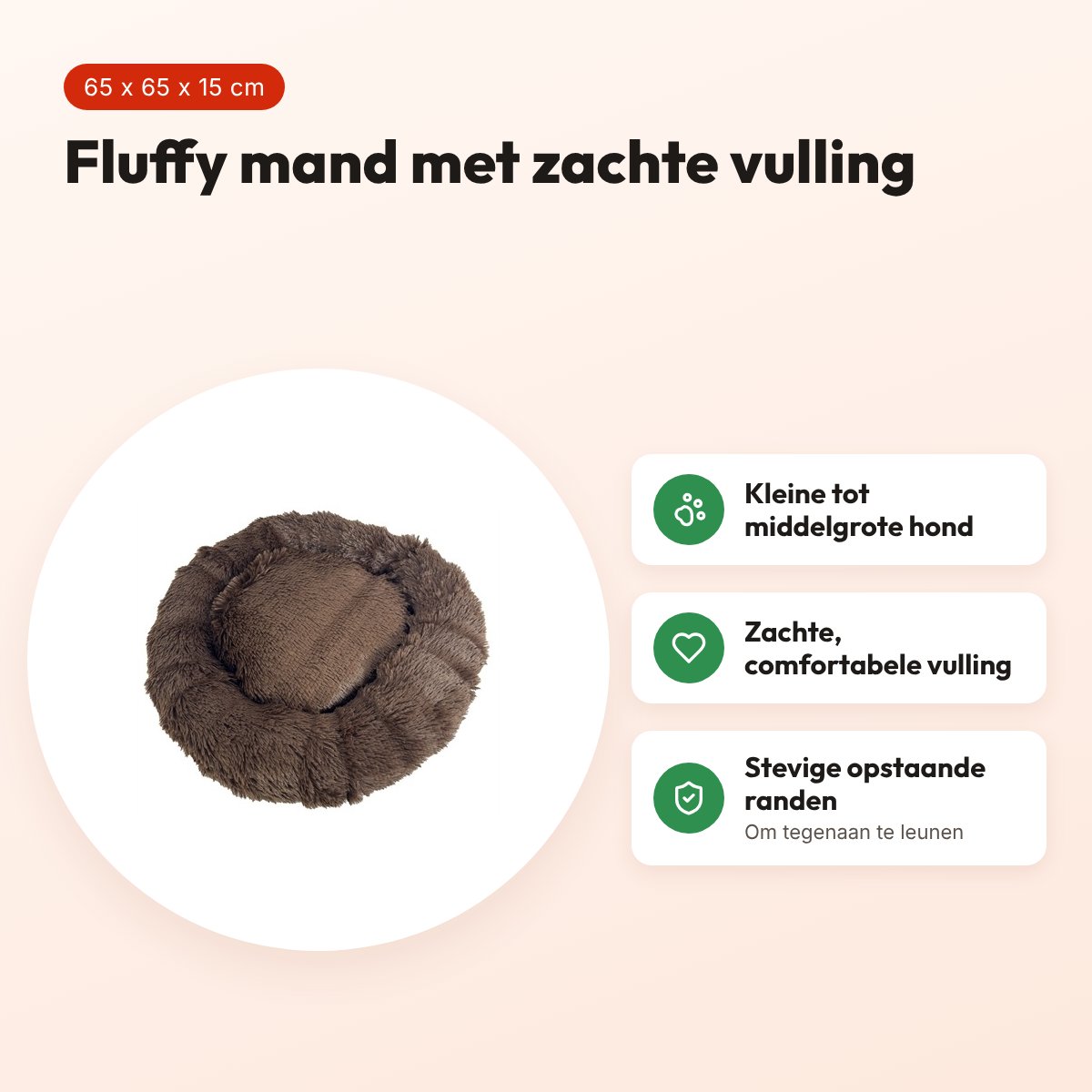 Sazzz hondenmand Fluffy bruin 65 x 65 x 15 cm – voordelen