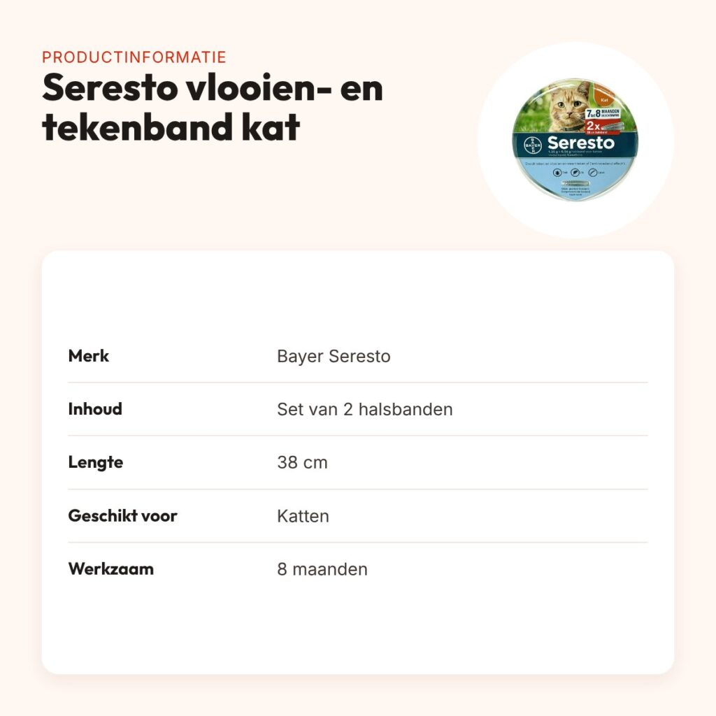 Seresto teken- en vlooienband kat 38 cm – set van 2 halsbanden – productinformatie