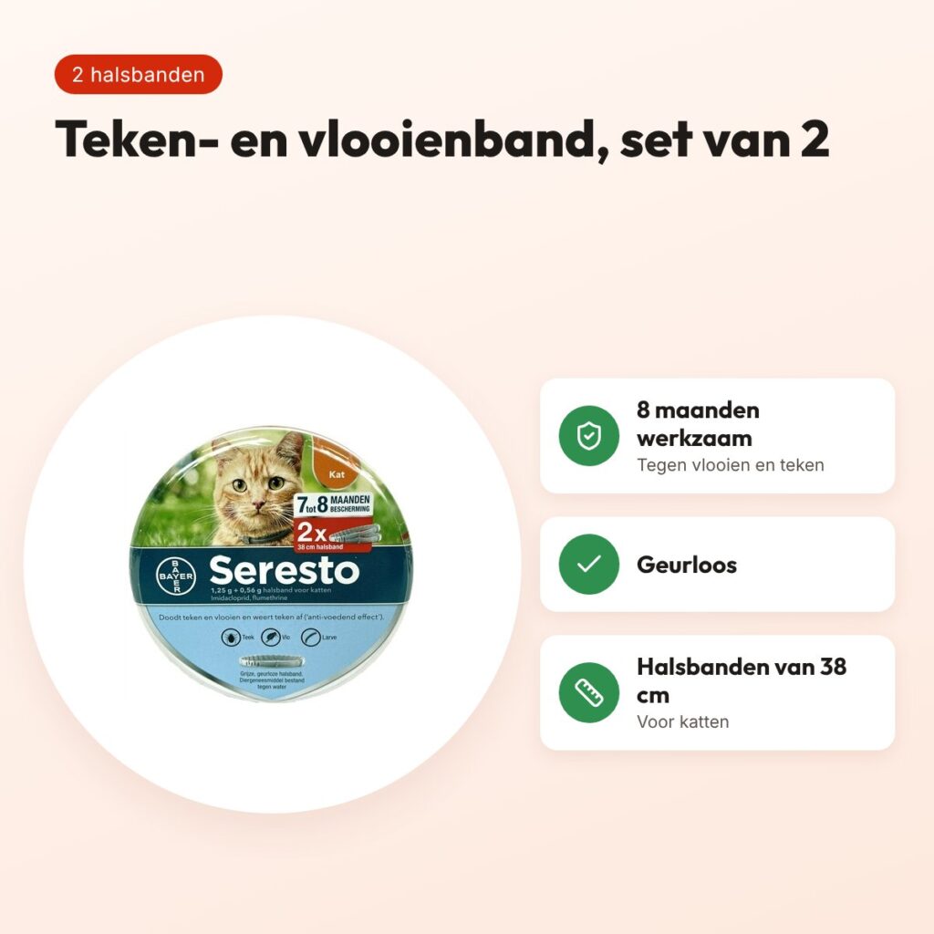 Seresto teken- en vlooienband kat 38 cm – set van 2 halsbanden – voordelen