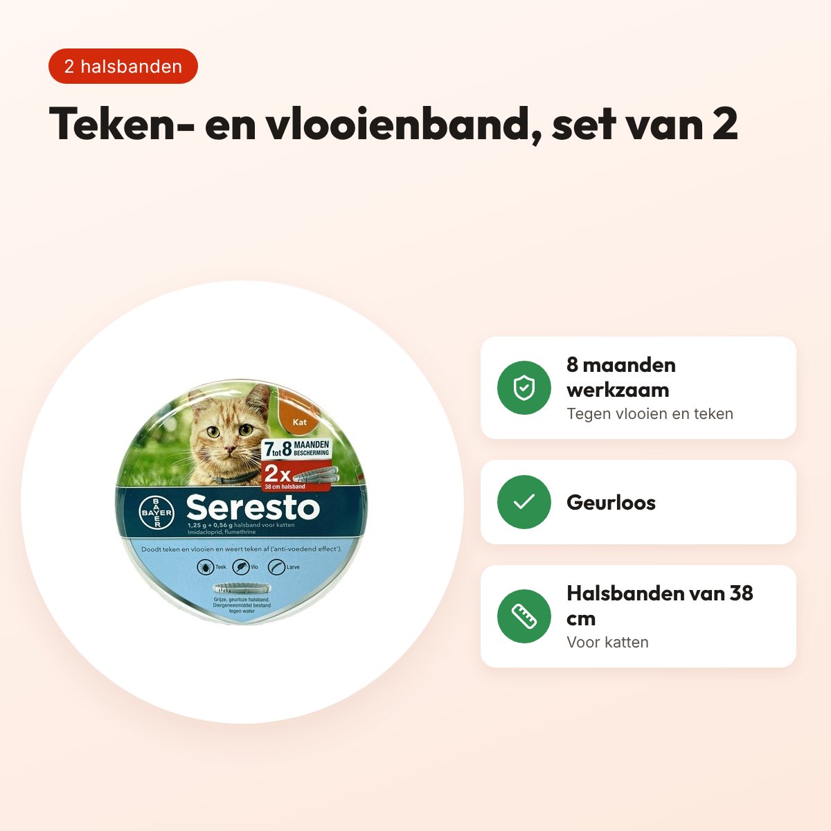Seresto teken- en vlooienband kat 38 cm – set van 2 halsbanden – voordelen