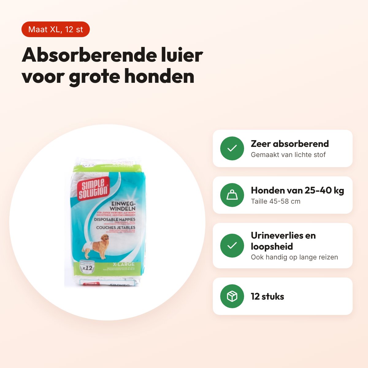 Simple Solution hondenluier XL 45-58 cm – 12 stuks, absorberend – voordelen