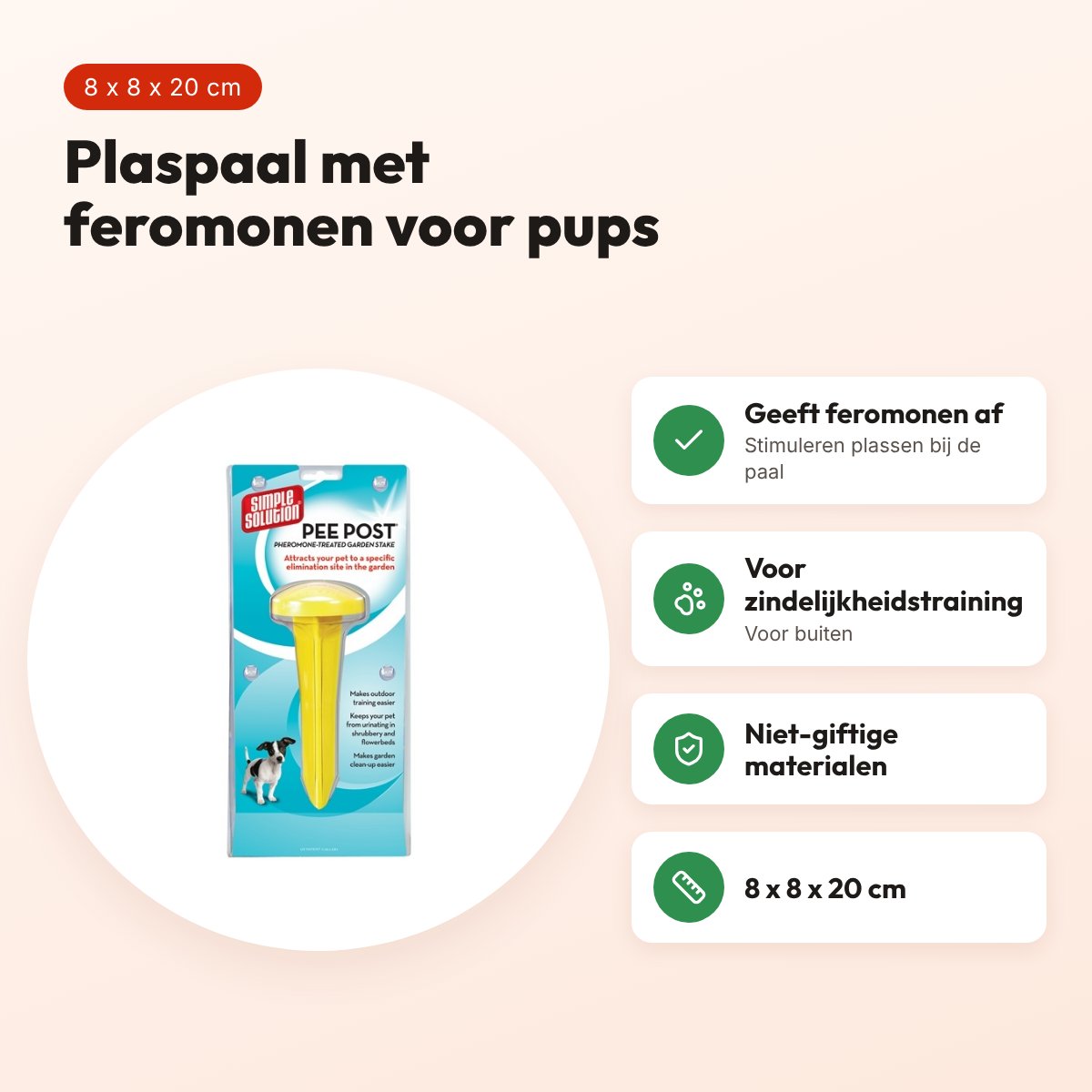 Simple Solution puppy plaspaal outdoor met feromonen – 8 x 8 x 20 cm – voordelen