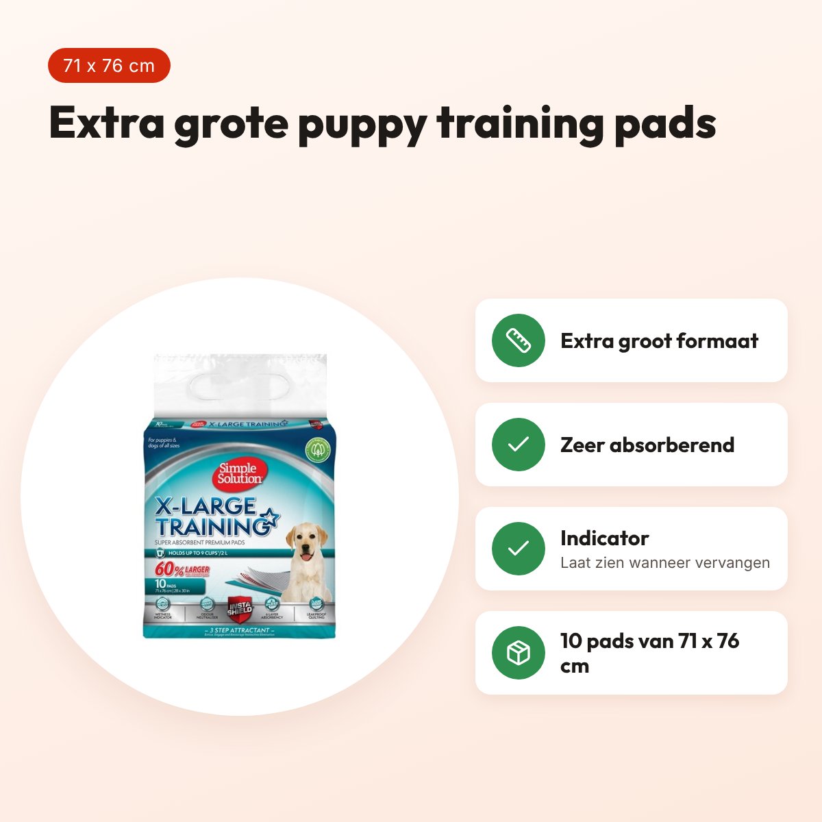 Simple Solution puppy training pads 71 x 76 cm – 10 stuks, absorberend – voordelen