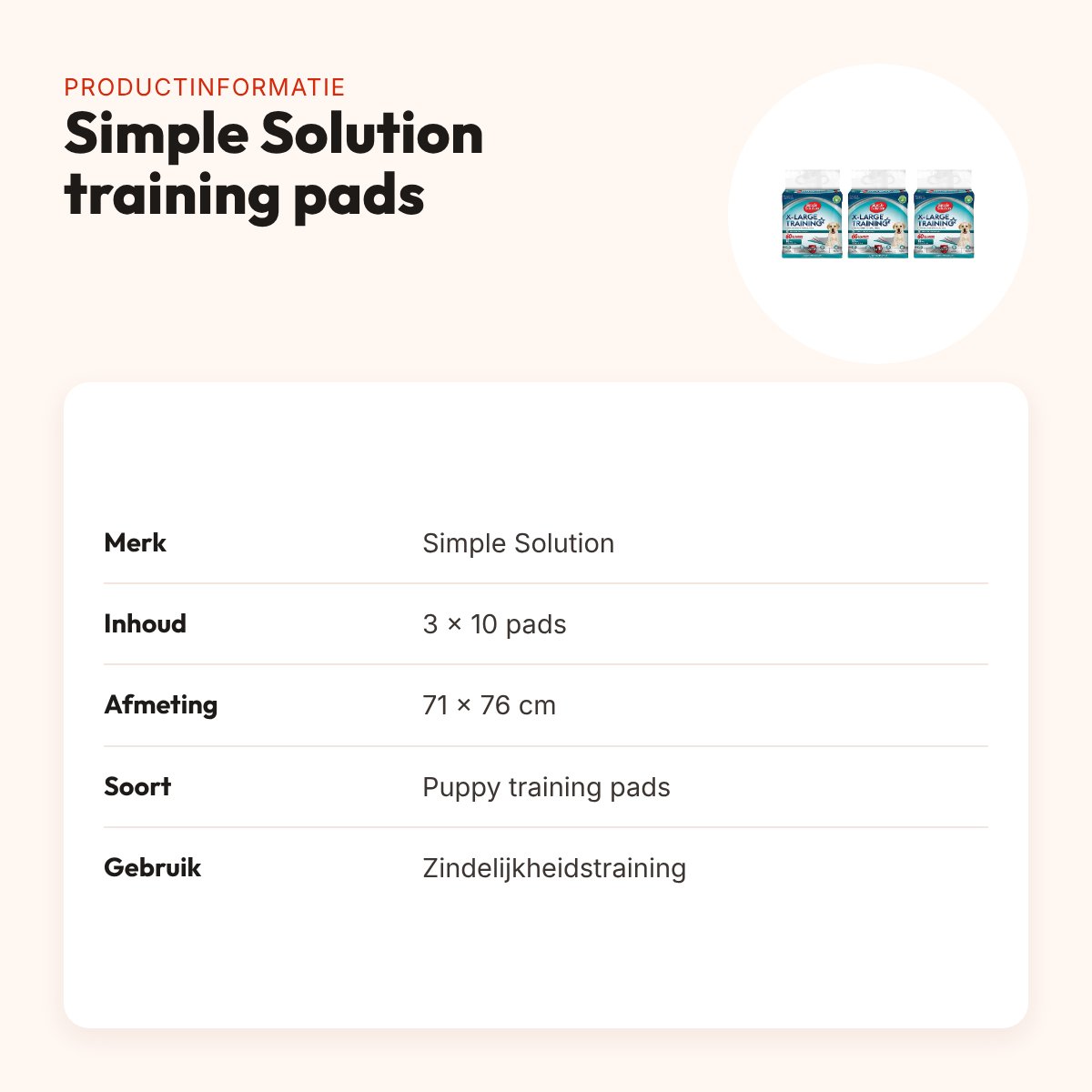 Simple Solution puppy training pads 71 x 76 cm – multipack 3 x 10 stuks – productinformatie
