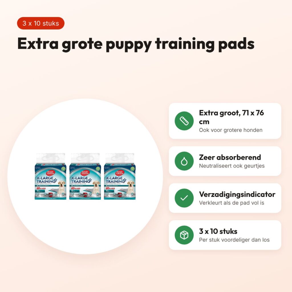 Simple Solution puppy training pads 71 x 76 cm – multipack 3 x 10 stuks – voordelen