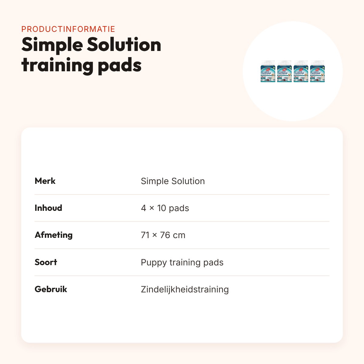 Simple Solution puppy training pads 71 x 76 cm – multipack 4 x 10 stuks – productinformatie