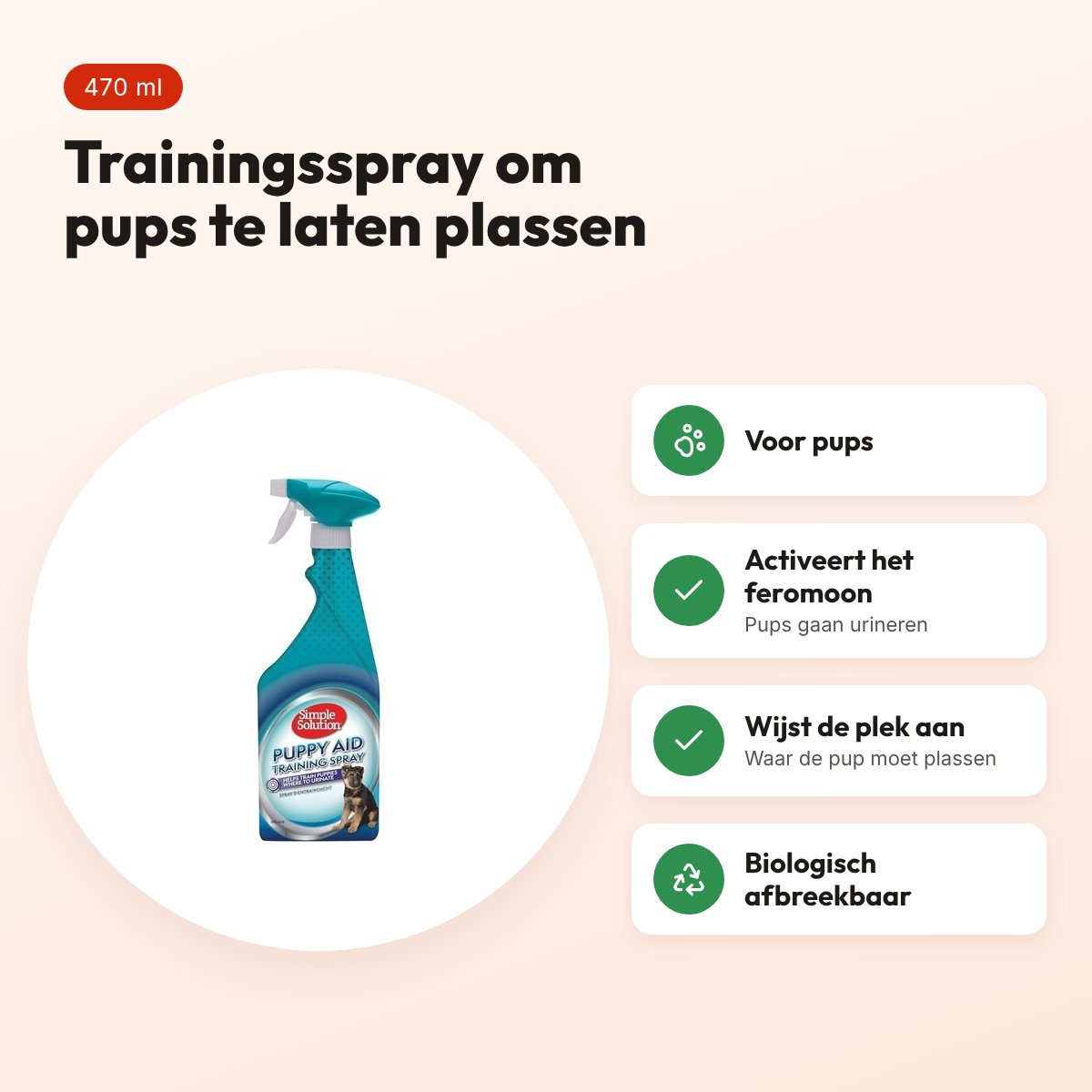 Simple Solution Puppy Training Spray 470 ml – biologisch afbreekbaar – voordelen