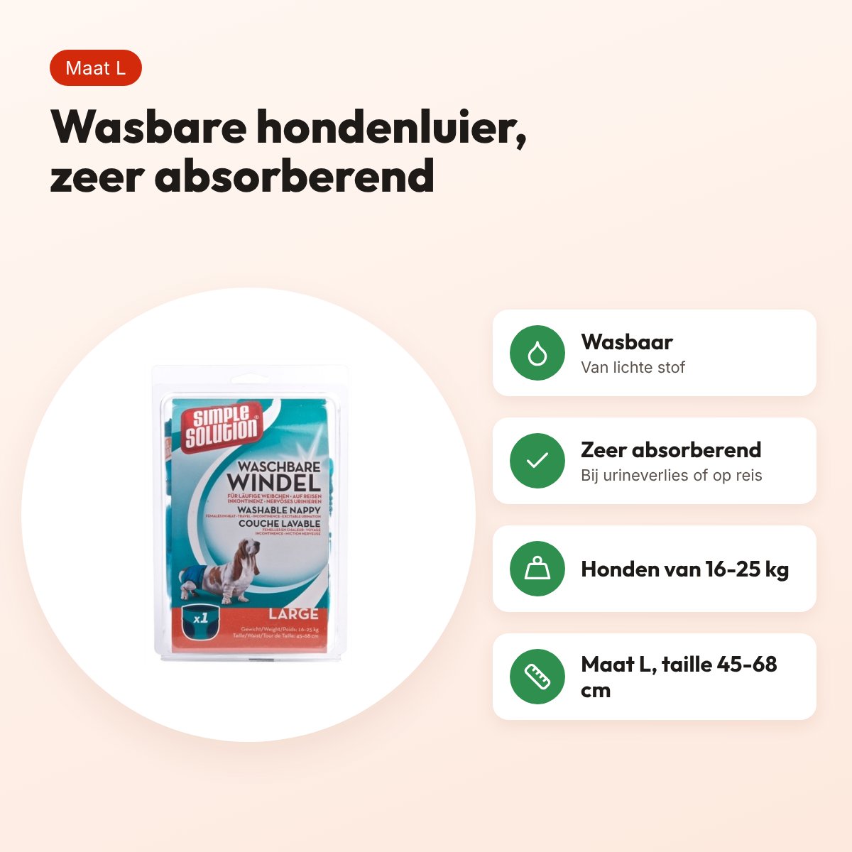 Simple Solution wasbare hondenluier L 45-68 cm – absorberend – voordelen