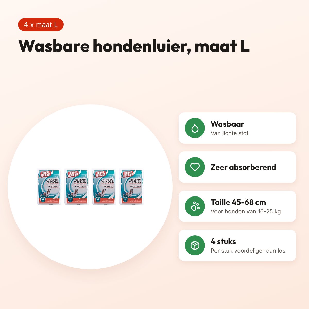 Simple Solution wasbare hondenluier L taille 45-68 cm – multipack 4 stuks – voordelen