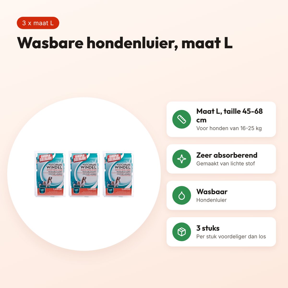 Simple Solution wasbare hondenluier Large 45-68 cm – multipack 3 stuks – voordelen
