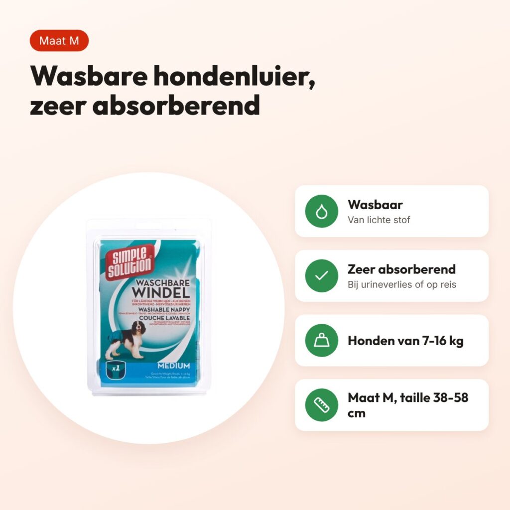 Simple Solution wasbare hondenluier M 38-58 cm – absorberend – voordelen