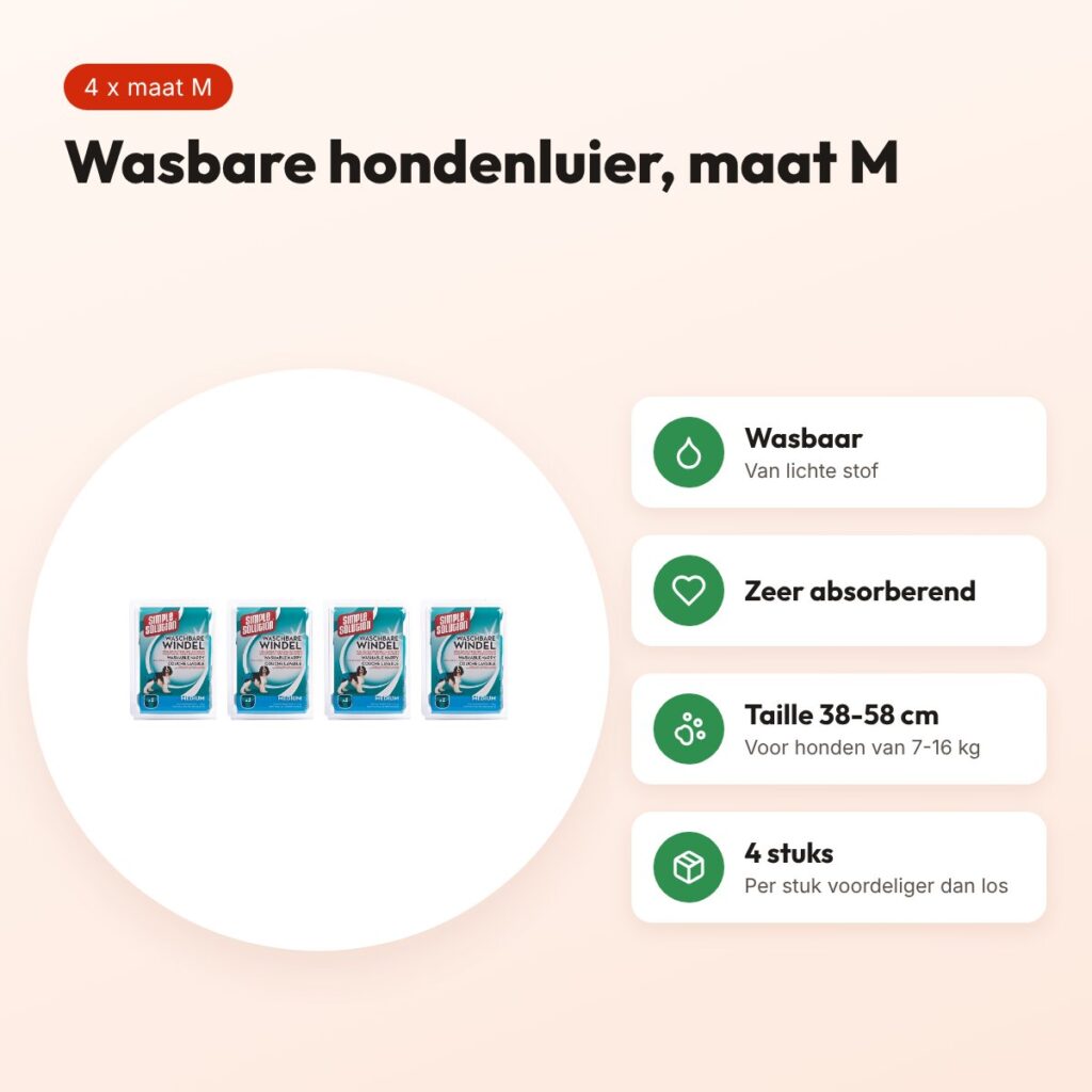 Simple Solution wasbare hondenluier M taille 38-58 cm – multipack 4 stuks – voordelen