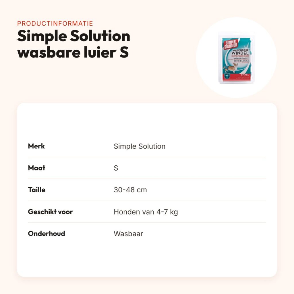 Simple Solution wasbare hondenluier S 30-48 cm – absorberend – productinformatie
