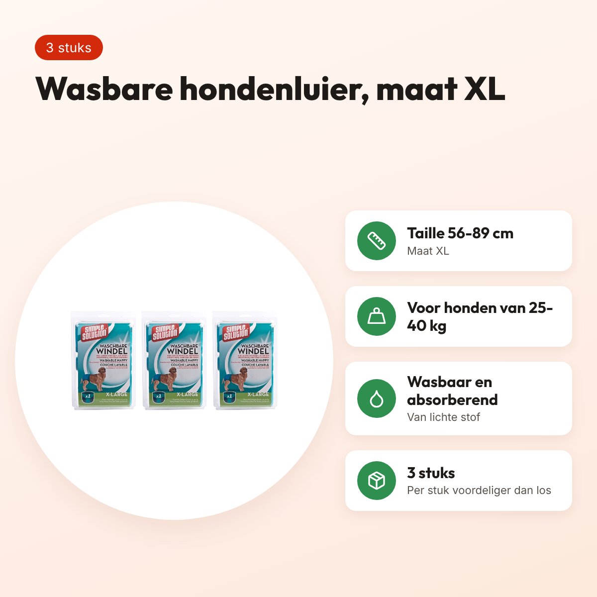 Simple Solution wasbare hondenluier XL 56-89 cm – multipack 3 stuks – voordelen