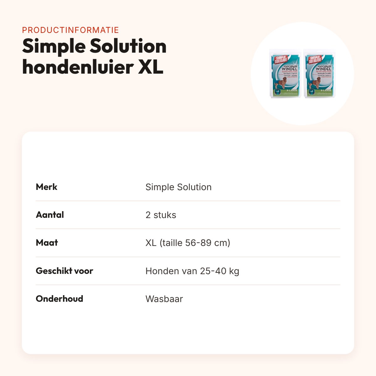 Simple Solution wasbare hondenluier XL taille 56-89 cm – multipack 2 stuks – productinformatie