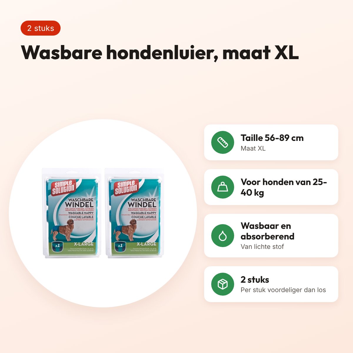 Simple Solution wasbare hondenluier XL taille 56-89 cm – multipack 2 stuks – voordelen