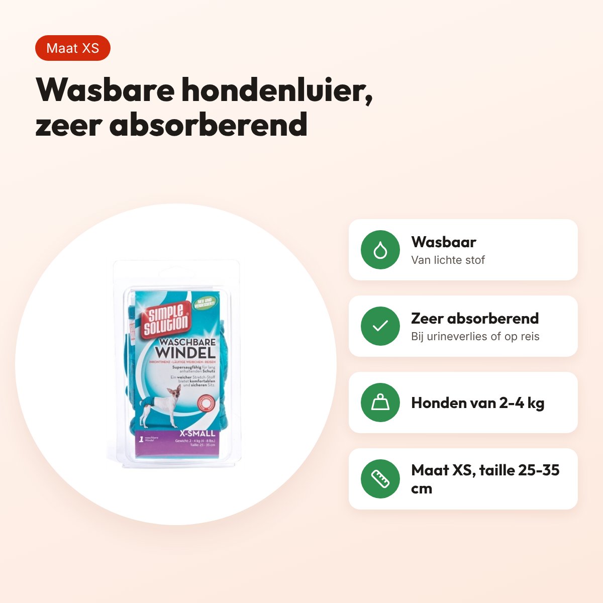 Simple Solution wasbare hondenluier XS 25-35 cm – absorberend – voordelen
