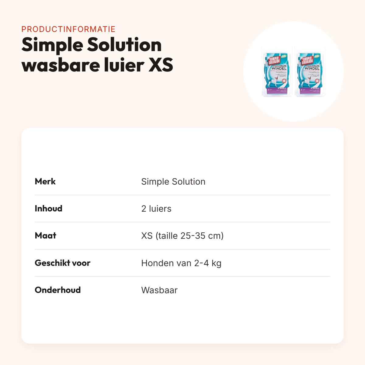 Simple Solution wasbare hondenluier XS 25-35 cm – multipack 2 stuks – productinformatie