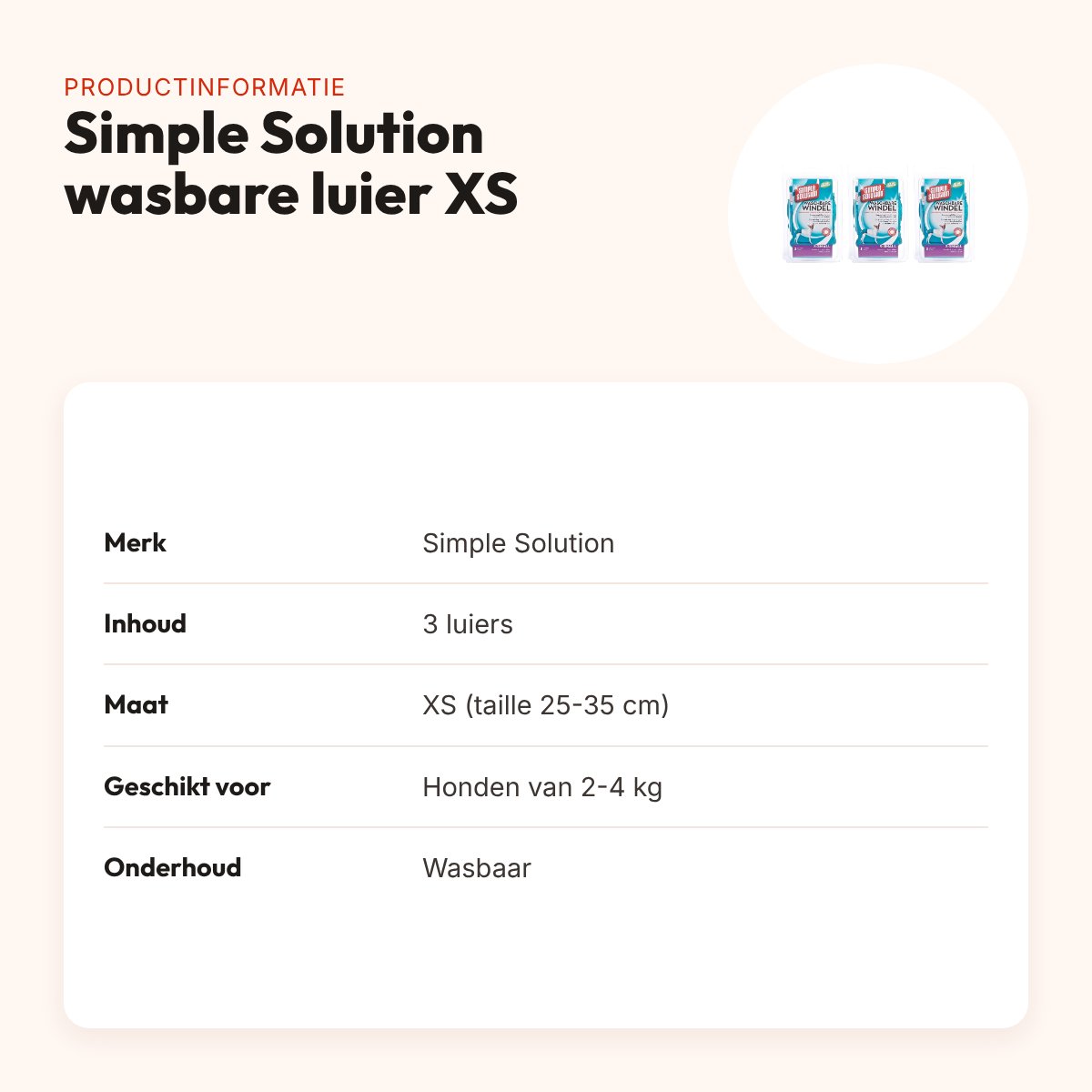 Simple Solution wasbare hondenluier XS 25-35 cm – multipack 3 stuks – productinformatie
