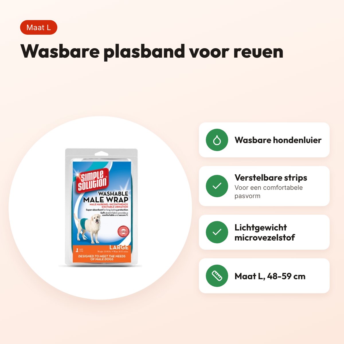 Simple Solution wasbare plasband voor reuen L 48-59 cm – microvezel – voordelen