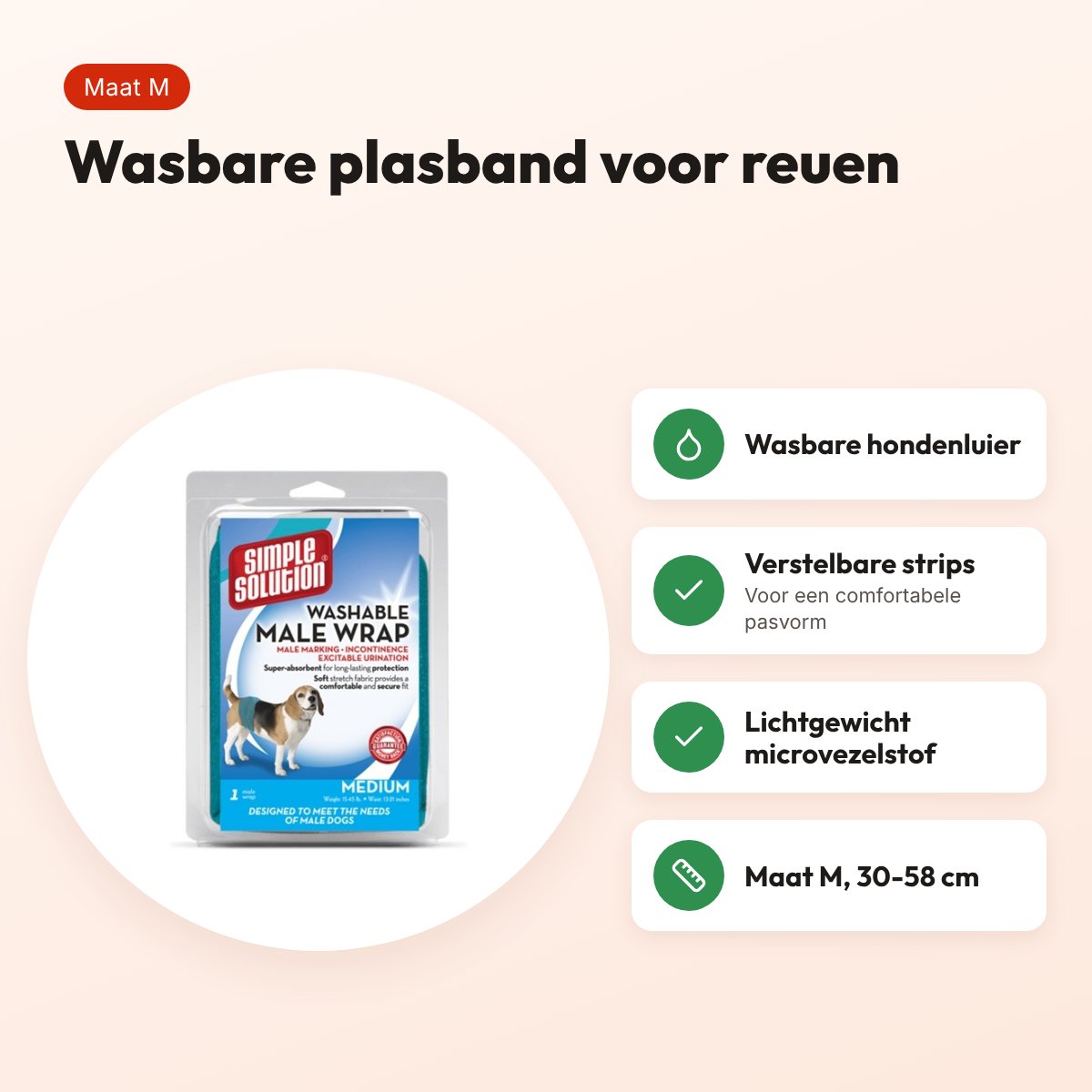 Simple Solution wasbare plasband voor reuen M 30-58 cm – verstelbaar – voordelen
