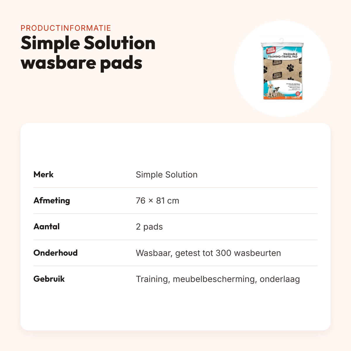 Simple Solution wasbare puppy training pads 76 x 81 cm – 2 stuks – productinformatie