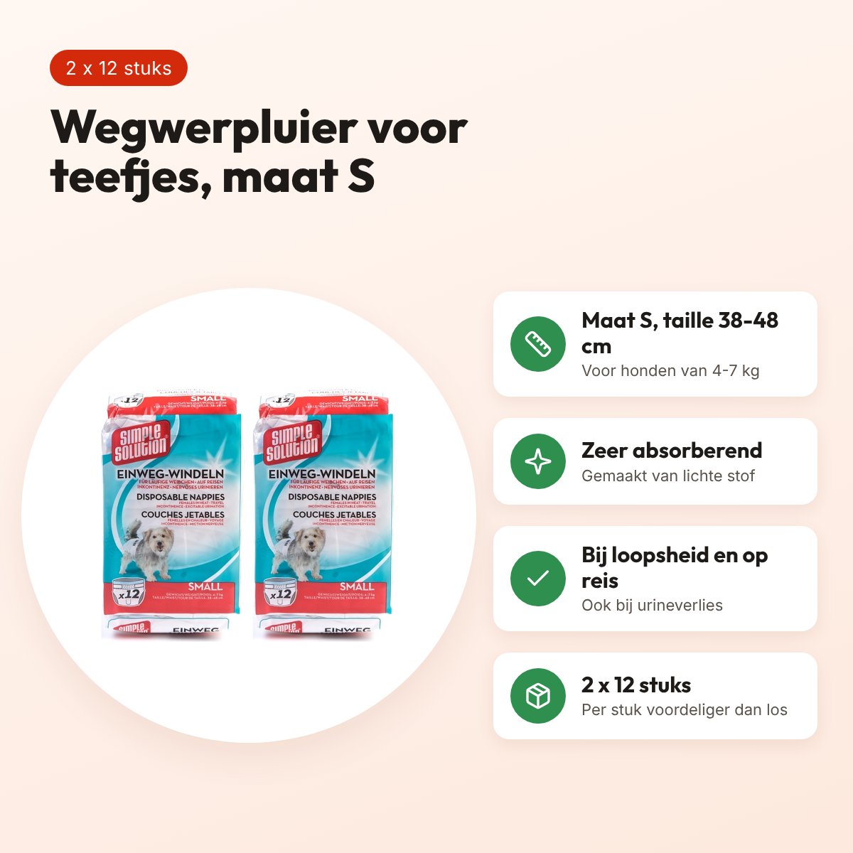 Simple Solution wegwerp hondenluier S 38-48 cm – multipack 2 x 12 stuks – voordelen