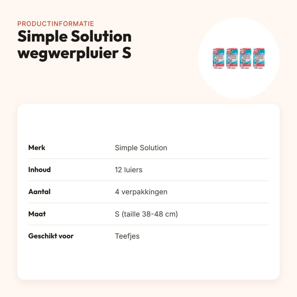 Simple Solution wegwerpluier teefjes S 38-48 cm – multipack 4 x 12 stuks – productinformatie